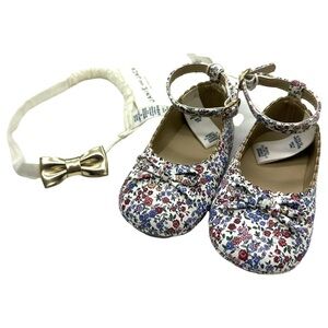 NWT New Janie and Jack BABY DITSY FLORAL BALLET FLAT and Headband 6-12 months.